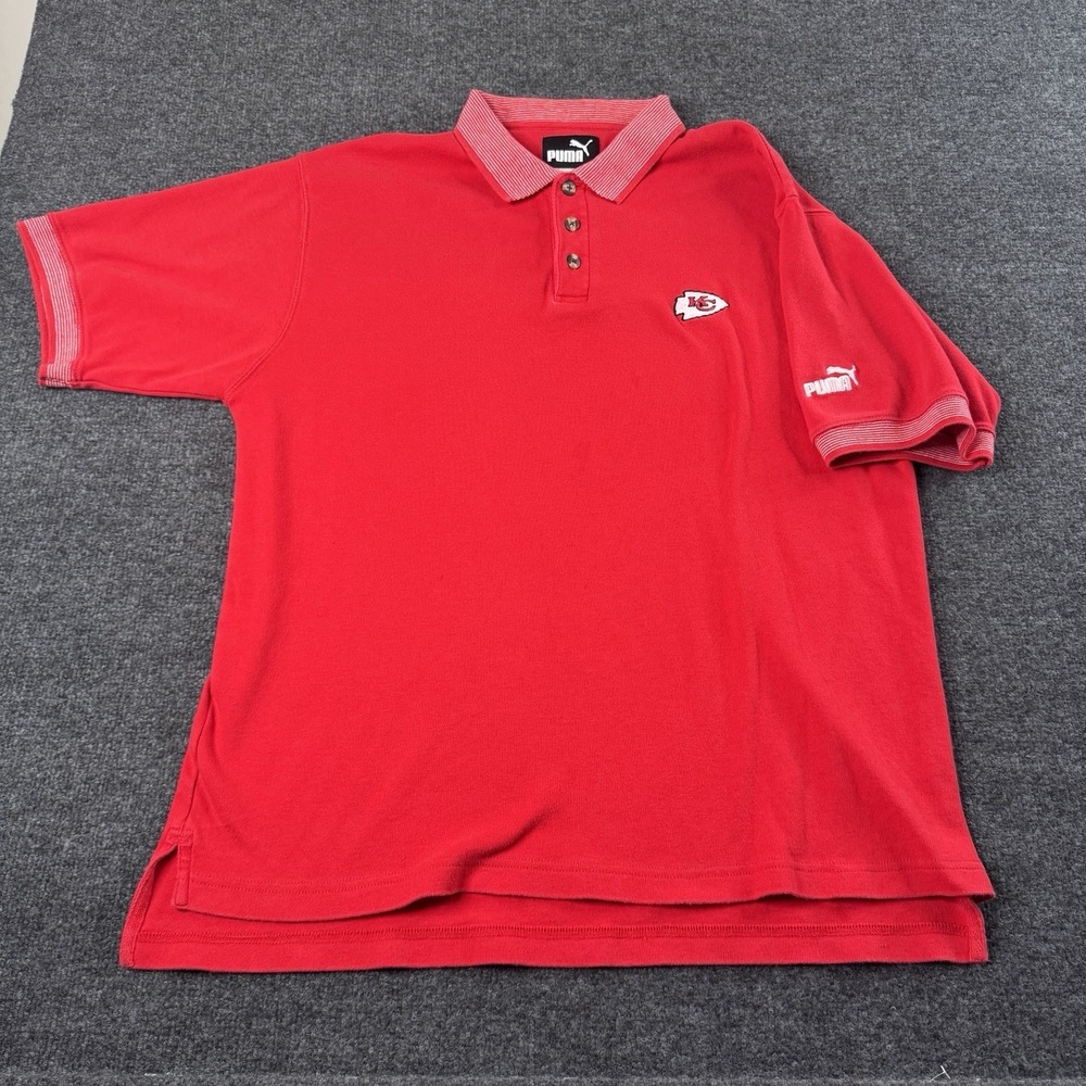 Puma Kansas City Chiefs Red Polo Shirt L Mens 100% Cotton NFL Apparel Vintage